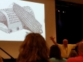 Jim Hicks with the lampshade he borrowed (with permission) from his hotel room as a demonstration piece. (Photo courtesy: Cindy Wilson)